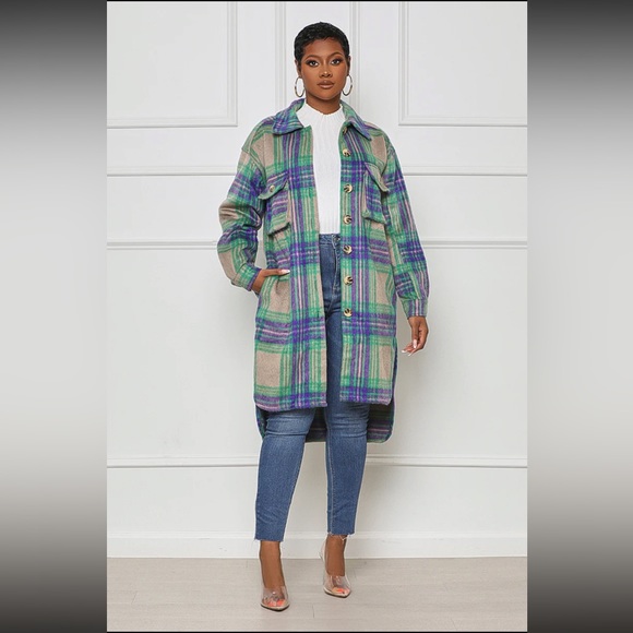 Wool Like Plaid Shaket w/Pockets - Picture 3 of 5